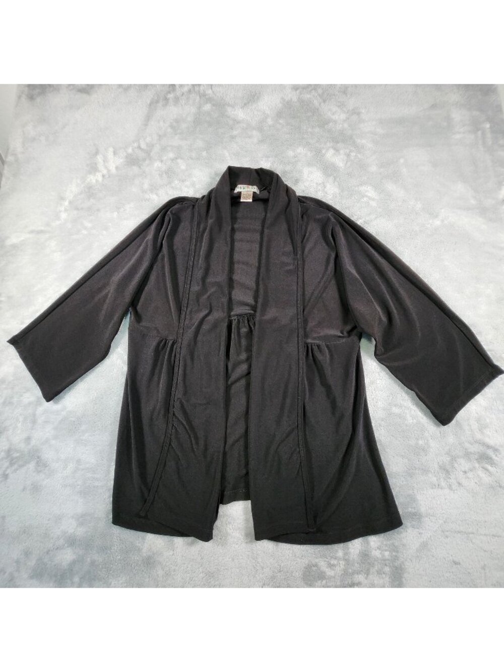 Vintage Suzie Liquid Knit Open Front Cardigan Medium Black Slinky Fluid Drape